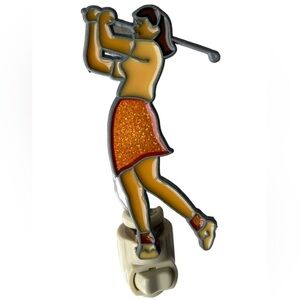 Vtg Eagle Faux Stained Glass Multicolor Women Golfer Golfing Wall Nightlight USA